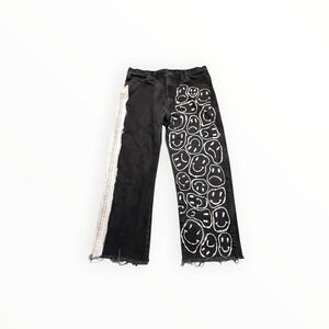 Rustler Jeans Men 36x25 Black Custom Hand Painted Smiley Face Raw Hem Streetwear